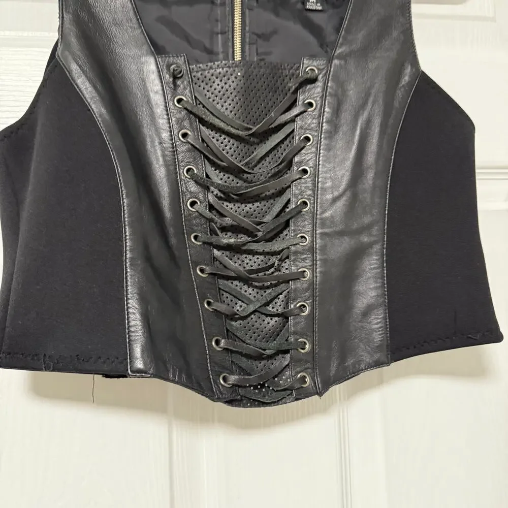 First Genuine Leather Women's Black Lace Up Corset Vest Size Medium - Picture 5 of 12